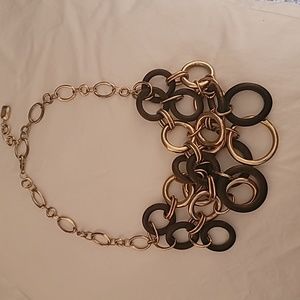 wooden and gold circles adjustable layered necklace